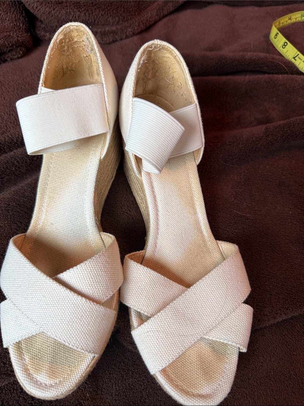 Nine West Cream Cross-Strap Wedge Sandals